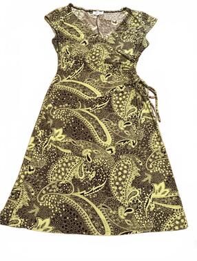 Jones Studio Brown and Green Paisley Wrap Dress Size 6